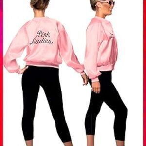 Pink Ladies Grease Jacket for Halloween Cosplay Costume 1950s with outfit